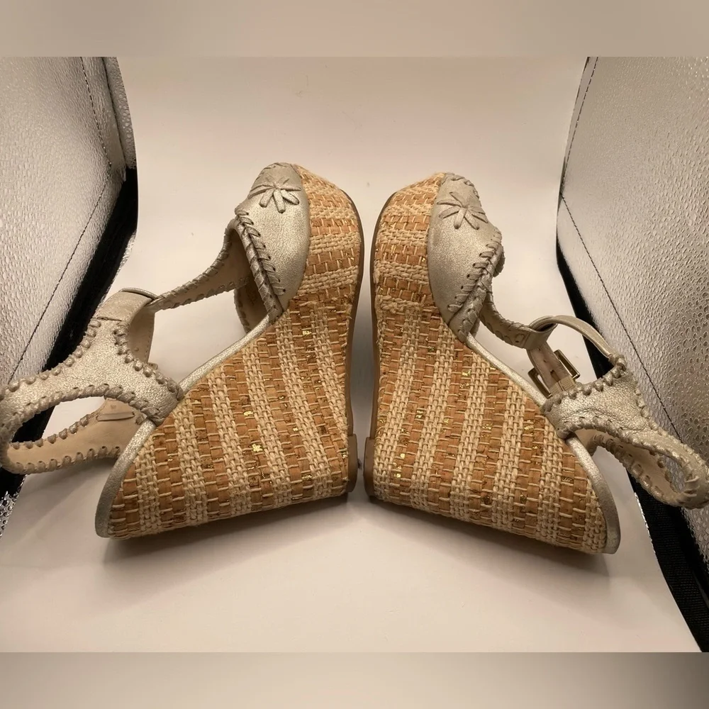 Jack Rogers cork Elegant Silver Wedge Sandals size 7.5
